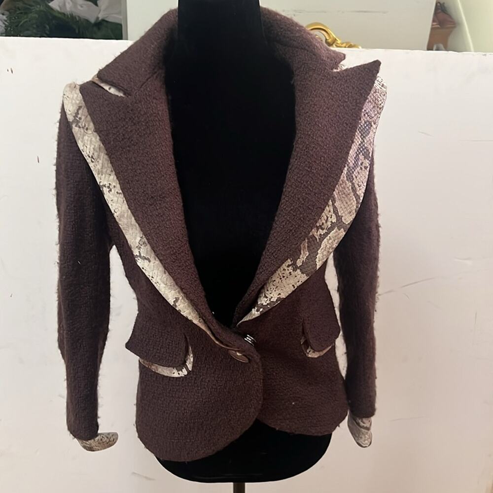 TERRY PARIS SNAKE PRINT LEATHER & WOOL BLAZER JACKET SIZE S